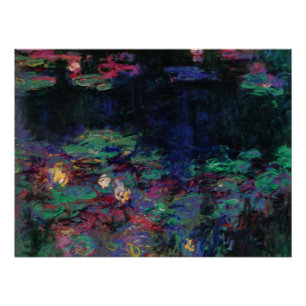 WATER LILIES GREEN POND Claude Monet Dark Floral Poster