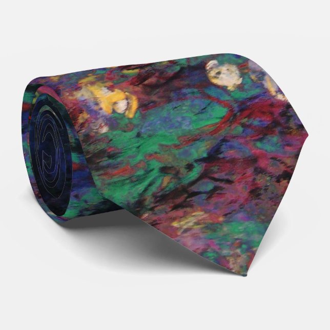 WATER LILIES GREEN POND Claude Monet Dark Floral Tie (Rolled)