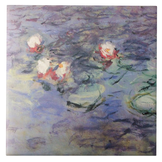 WATER LILIES IN PINK BLUE POND by Claude Monet  Ceramic Tile (Front)