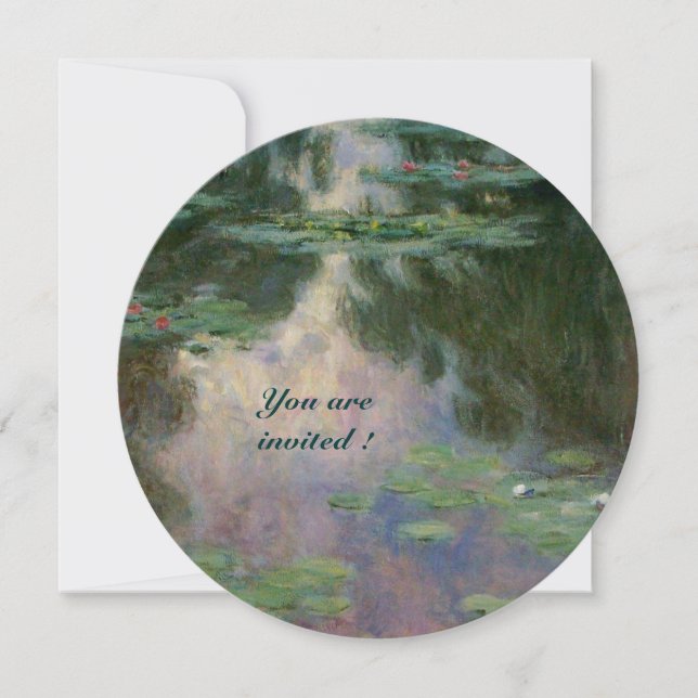 WATER LILIES IN PINK GREEN BLUE REFLECTIONS INVITATION (Front)