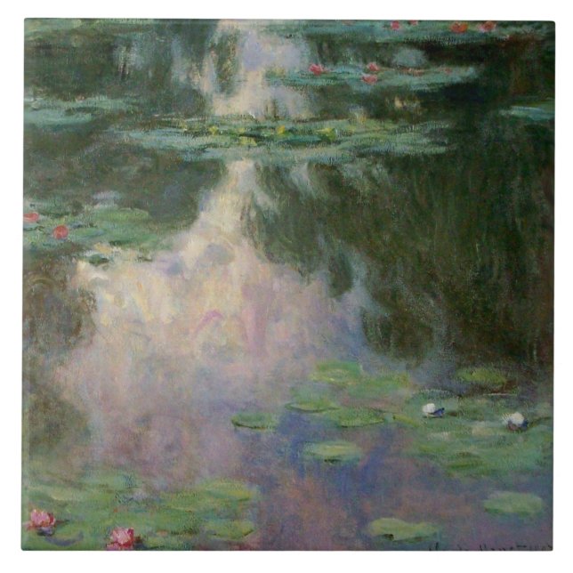 WATER LILIES IN PINK GREEN POND by Claude Monet  Ceramic Tile (Front)