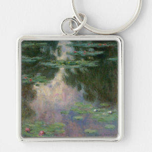 WATER LILIES IN PINK GREEN POND by Claude Monet Key Ring