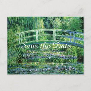 Water Lilies Japanese Bridge Save the Date Wedding Announcement Postcard