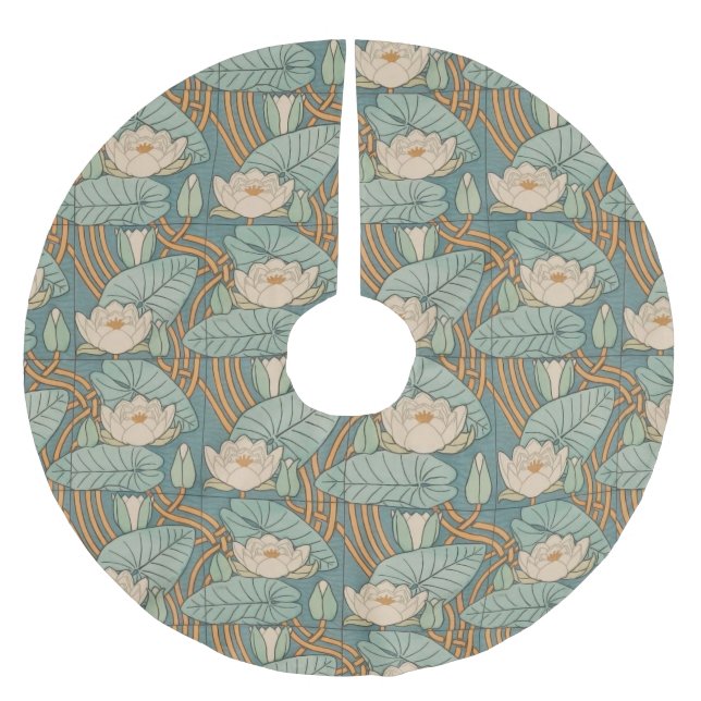 Water Lilies Lily Art Nouveau Nature Brushed Polyester Tree Skirt (Front)