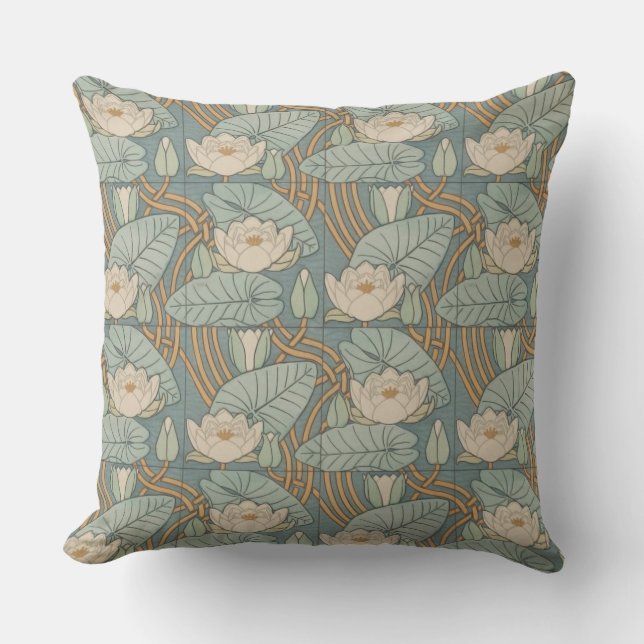 Water Lilies Lily Art Nouveau Nature Cushion (Front)