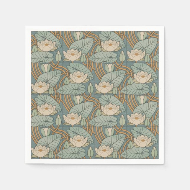 Water Lilies Lily Art Nouveau Nature Napkin (Front)