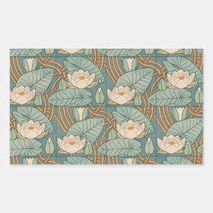 Water Lilies Lily Art Nouveau Nature Rectangular Sticker