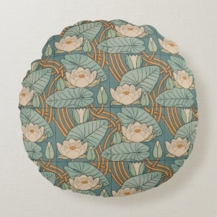 Water Lilies Lily Art Nouveau Nature Round Cushion