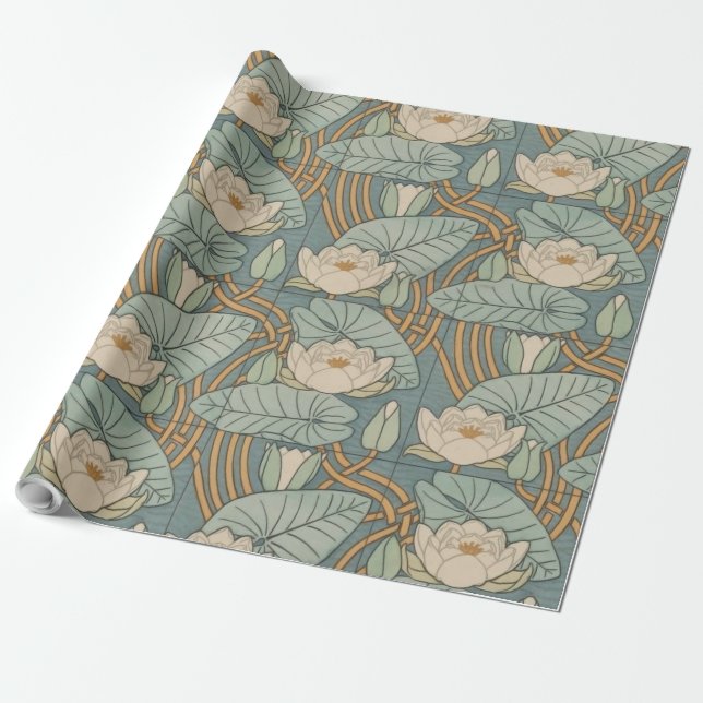 Water Lilies Lily Art Nouveau Nature Wrapping Paper (Unrolled)