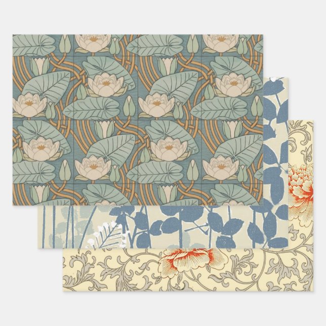 Water Lilies Lily Art Nouveau Nature Wrapping Paper Sheet (Set)