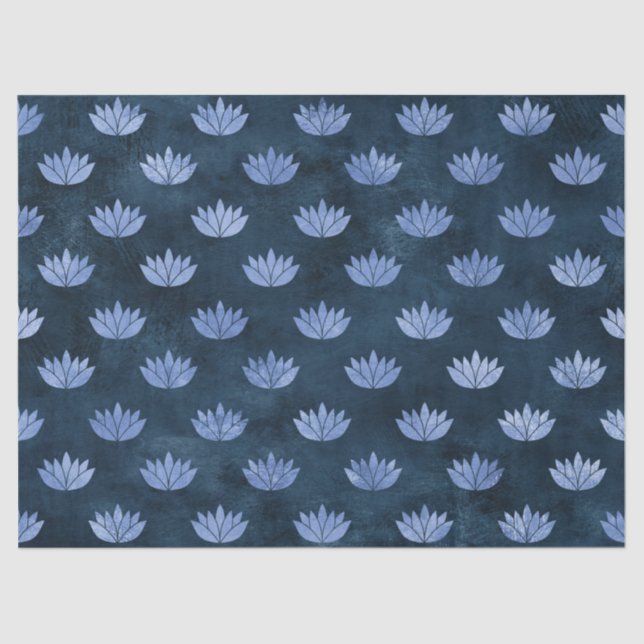 Water Lilies on Dark Blue Decoupage Tissue Paper (Front)