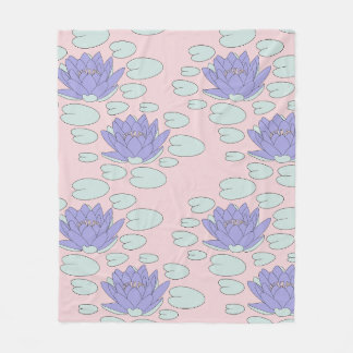 Water lilies on pink background fleece blanket