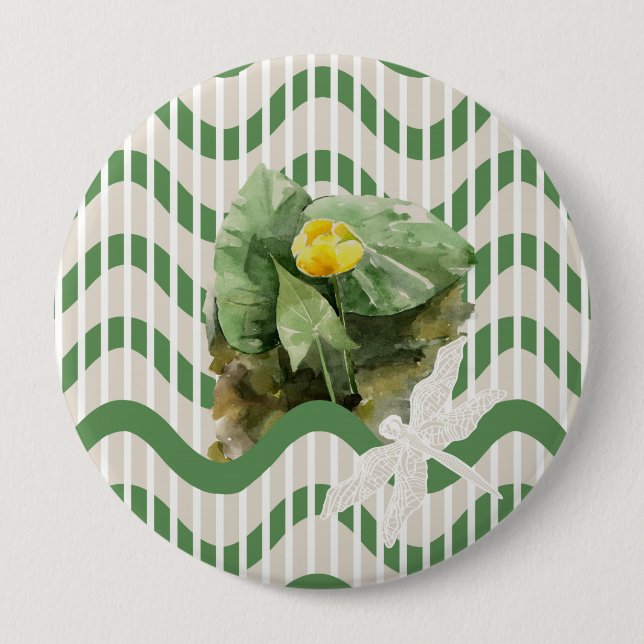 Water lilies pattern 10 cm round badge (Front)