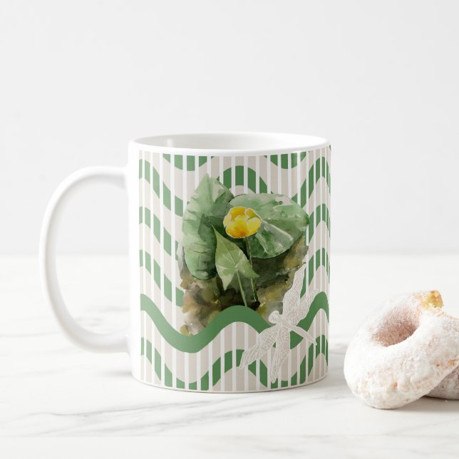 Water lilies pattern coffee mug (With Donut)