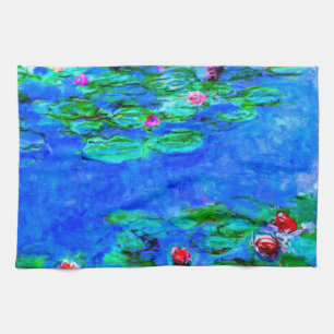 Water Lilies, Red, by Oscar-Claude Monet Tea Towel