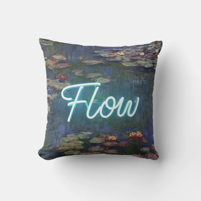 Water Lilies Remix – Neon “FLOW” Wall Art & Gifts Cushion (Front)