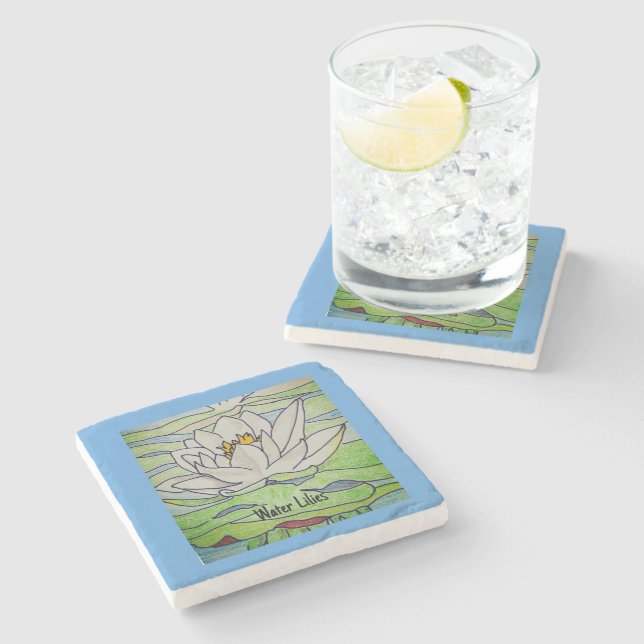 Water Lilies Stone Coaster (Side)