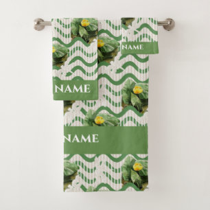 Water Lilies watercolor striped seamlesstexture Bath Towel Set