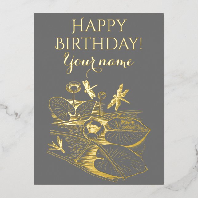  Water-lilies yellow graphic Foil Holiday Postcard (Front)