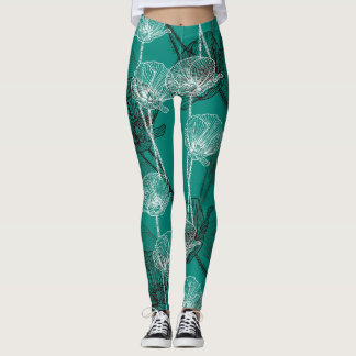 Water Lillies on Green Leggings