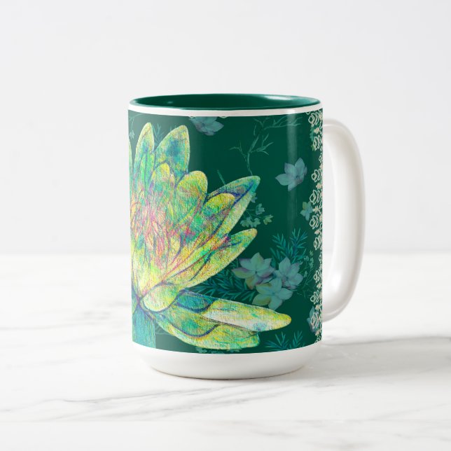 Water Lilly & Lace Green Mug (Front Right)
