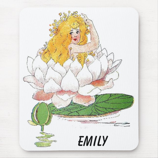 Water Lily Cute Flower Child Floral Fairy Girl Mouse Pad (Front)