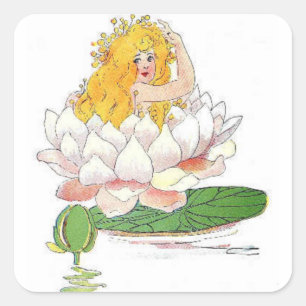 Water Lily Cute Flower Child Floral Fairy Girl Square Sticker