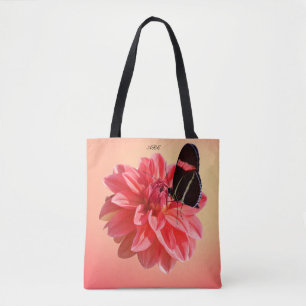 "Water Lily" Dahlia with Butterfly Shoulder Tote Bag