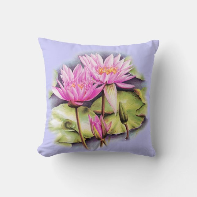 Water lily fine art botanical throw pillow (Front)