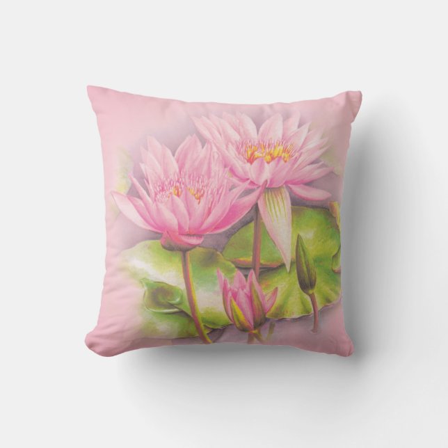 Water lily fine art pink botanical throw pillow (Front)