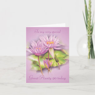 Water lily floral Great Aunty 90 birthday card