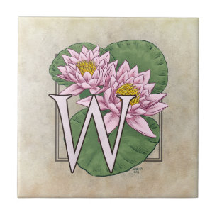 Water Lily Flower Floral Monogram Art Tile