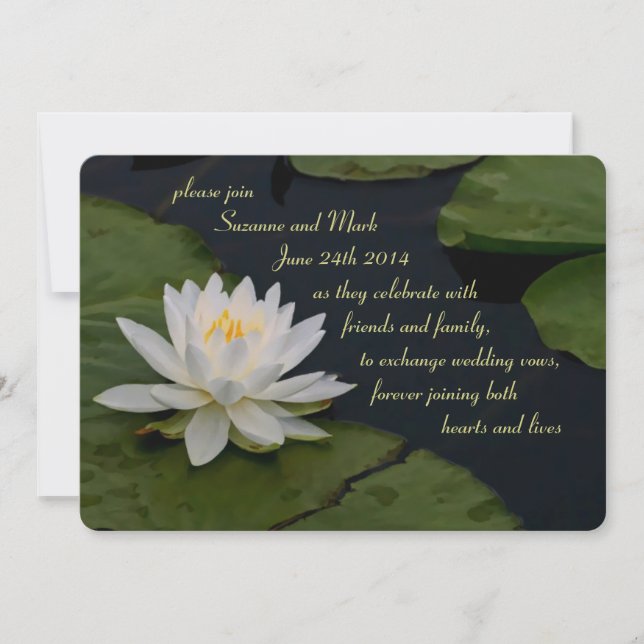 Water Lily Flower on Pond Glowing Zen Invitation (Front)