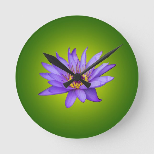 Water Lily Flower Pond Aquatic Purple Water Bloom Round Clock (Front)