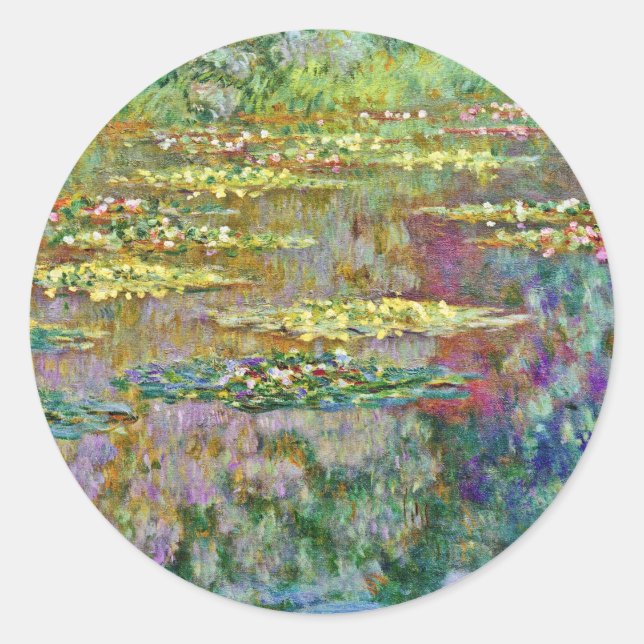 Water Lily Flowers Claude Monet Fine Art Classic Round Sticker (Front)