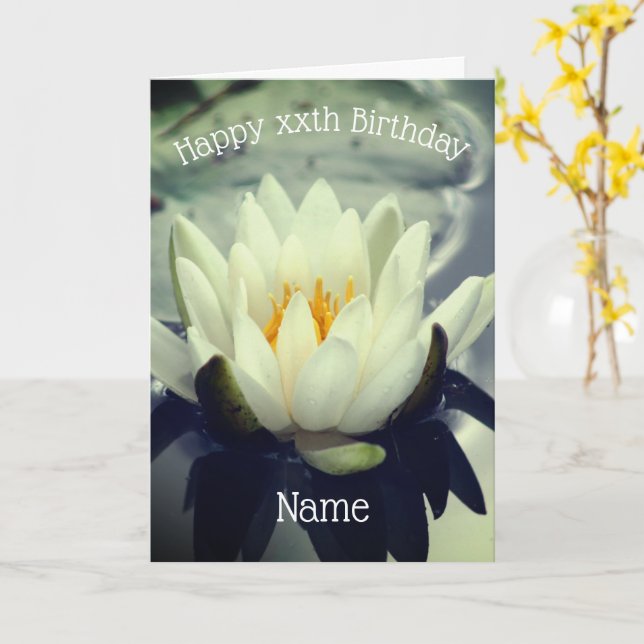 Water Lily Lotus Flower Personalised Birthday Card (Yellow Flower)