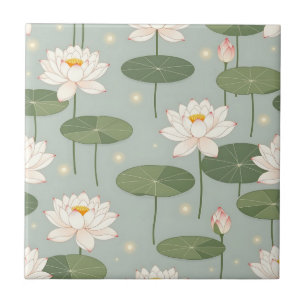 Water Lily Lotus Pond Pattern Ceramic Tile