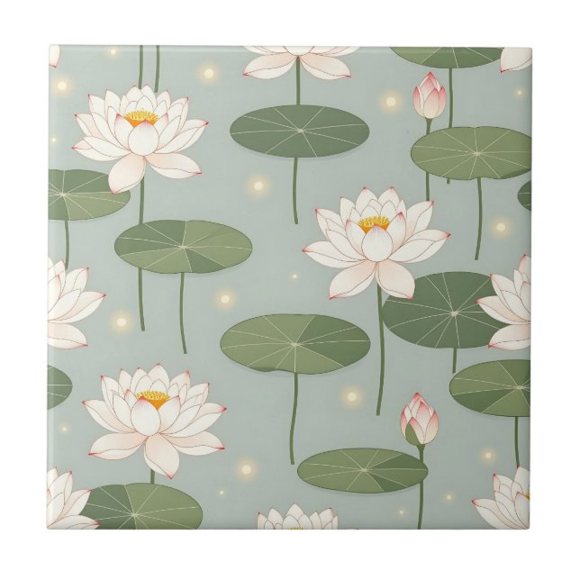 Water Lily Lotus Pond Pattern Ceramic Tile (Front)