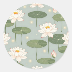 Water Lily Lotus Pond Pattern Classic Round Sticker