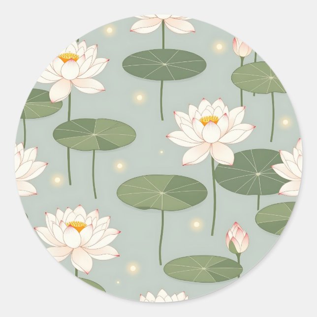 Water Lily Lotus Pond Pattern Classic Round Sticker (Front)