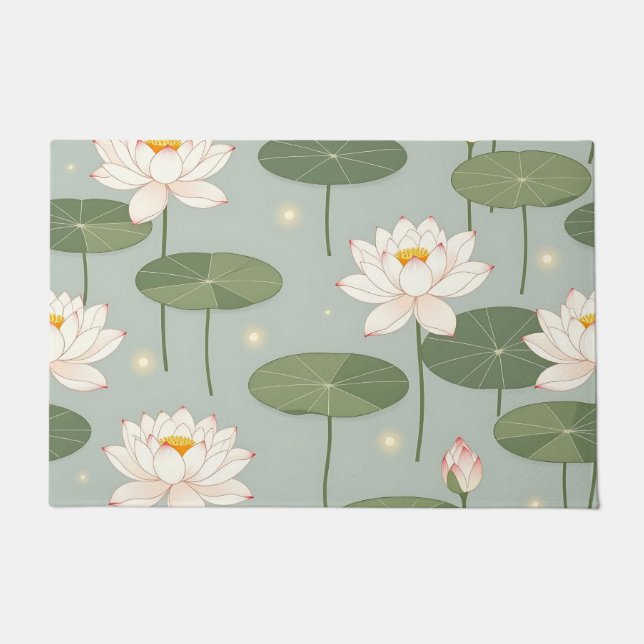 Water Lily Lotus Pond Pattern Doormat (Front)