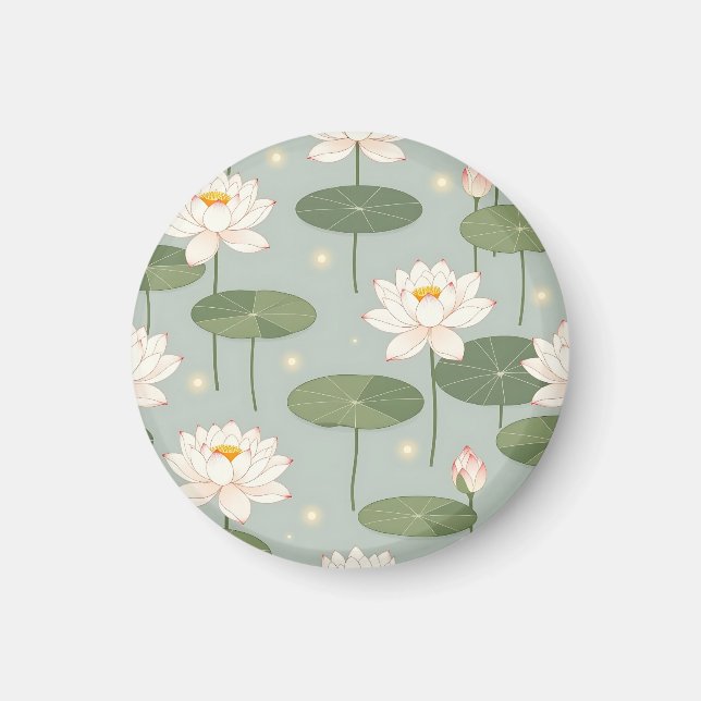 Water Lily Lotus Pond Pattern Magnet (Front)