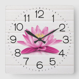 Water Lily On White Wood  Square Wall Clock