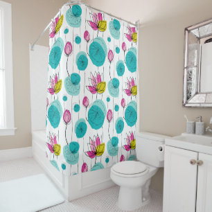 Water Lily Pads Flowers Bold Bright Colours  Shower Curtain