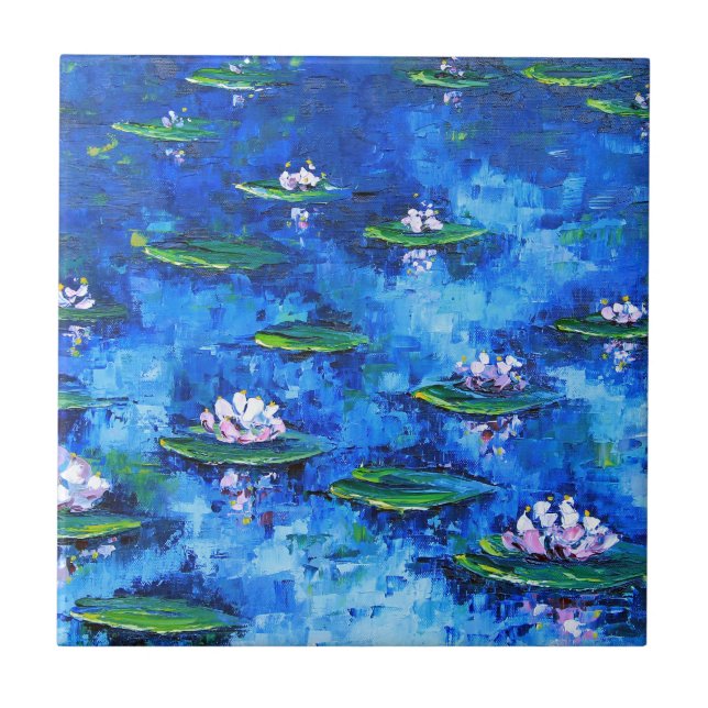 Water Lily Painting, Flower Art, Flowers Ceramic Tile (Front)
