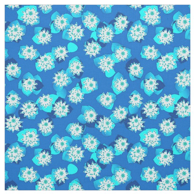 Water Lily pattern, turquoise, blue and white Fabric (Swatch)