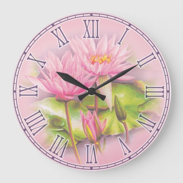 Water lily pink fine art botanical wall clock (Front)
