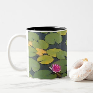 Water Lily Pond Flower Painting Two-Tone Coffee Mug
