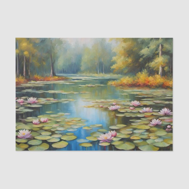 Water Lily Pond, Forest, Nature Illustration  Tissue Paper (Front)