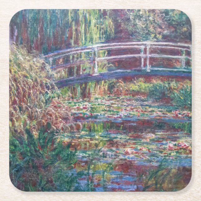Water Lily Pond (Harmonie Rose), Monet Square Paper Coaster (Front)
